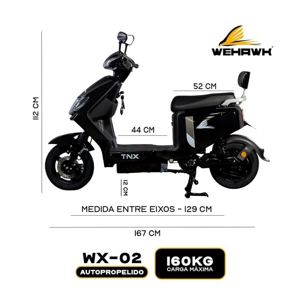 Scooter Elétrica Wehawk Wx-02 1000W 60V 20Ah - Preto Glossy