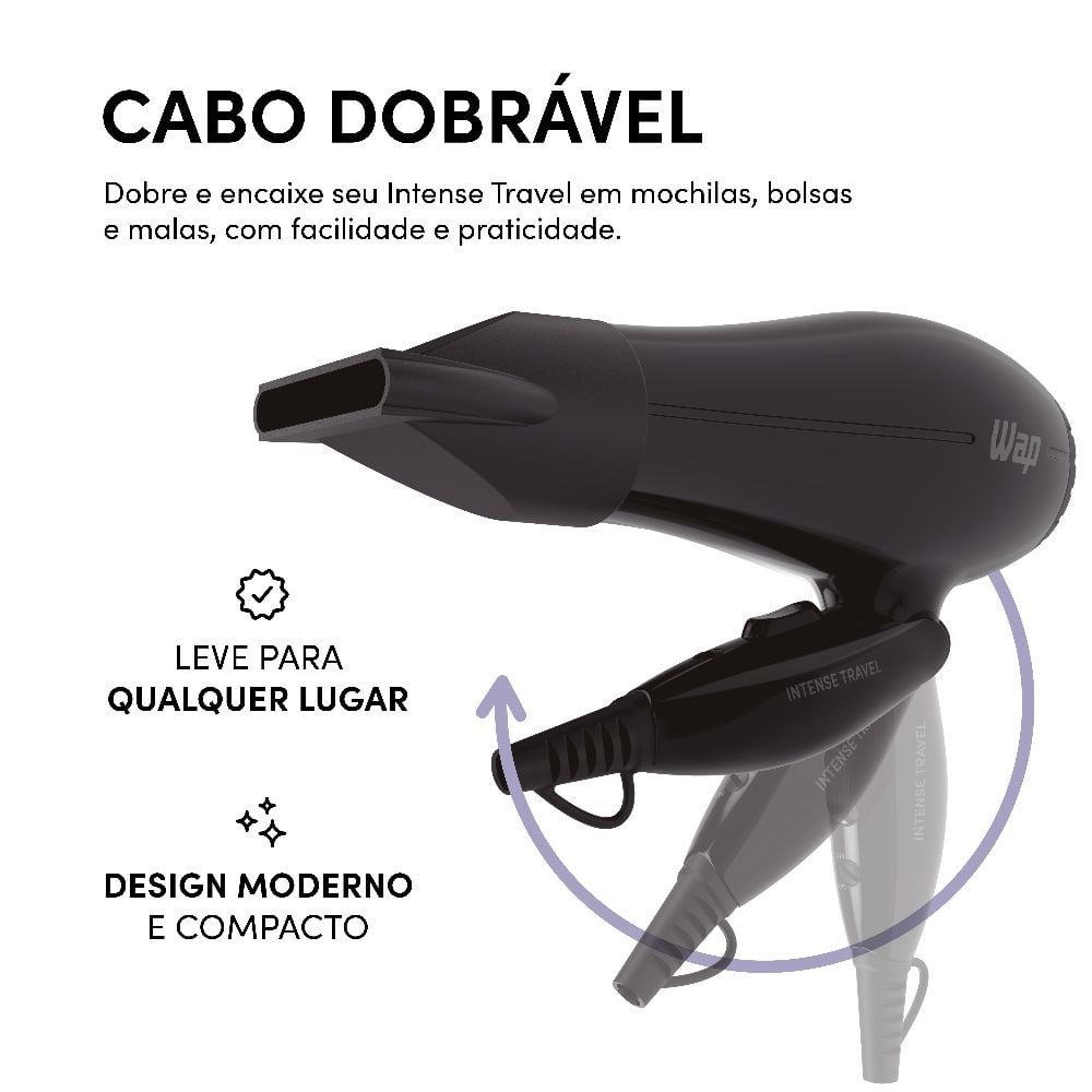 Secador de Cabelo Wap Intense Travel Ws1300 Bivolt Compacto