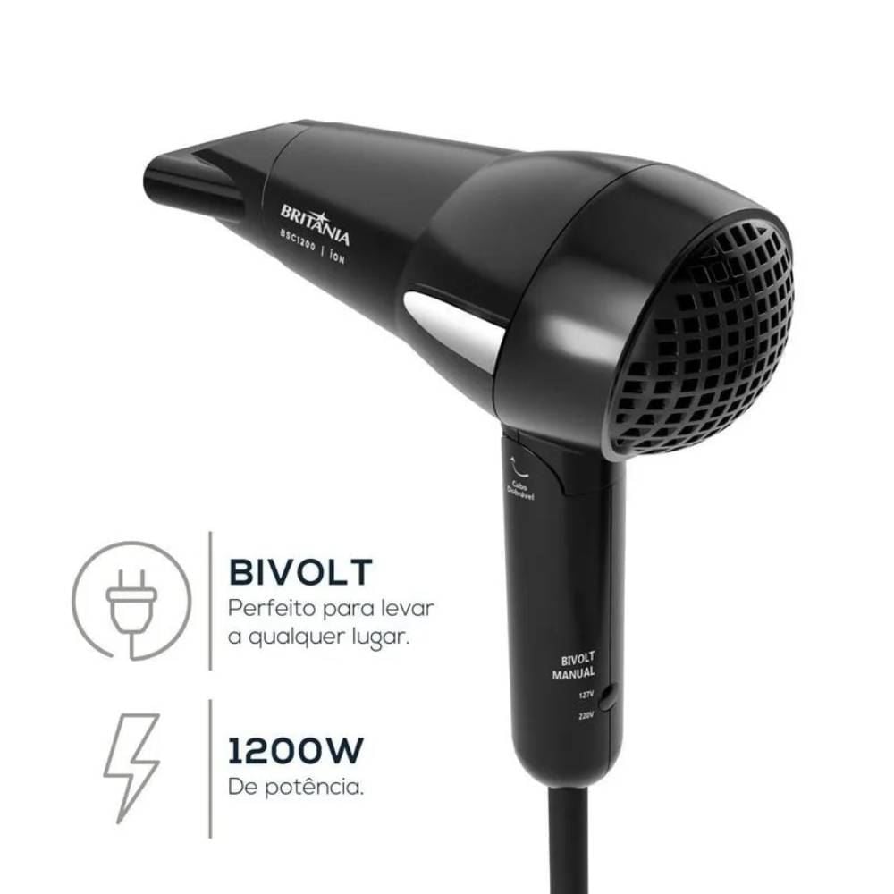 Secador De Cabelos Britânia Travel 1200W Bsc1200 - Bivolt