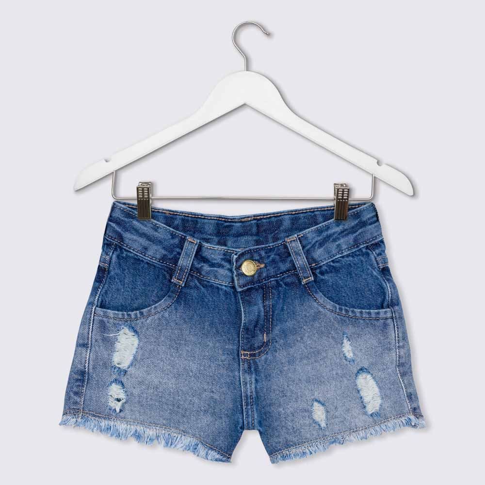 Shorts 4 a 10 anos Jeans + Puídos Barra Desfiada Marmelada