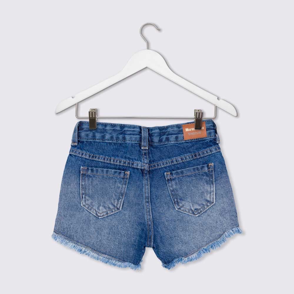 Shorts 4 a 10 anos Jeans + Puídos Barra Desfiada Marmelada
