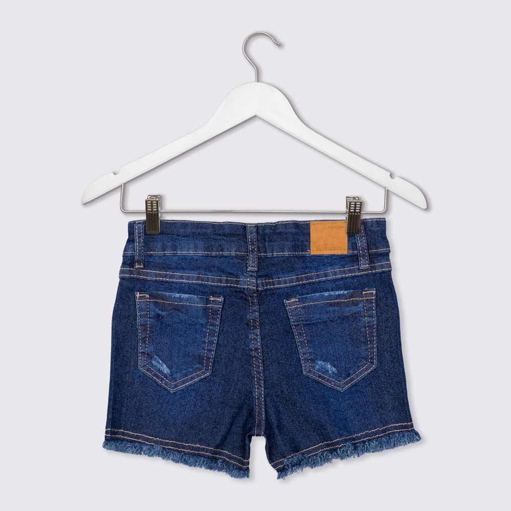 Shorts 4 a 10 anos Jeans Barra Desfiada + Strass Marmelada