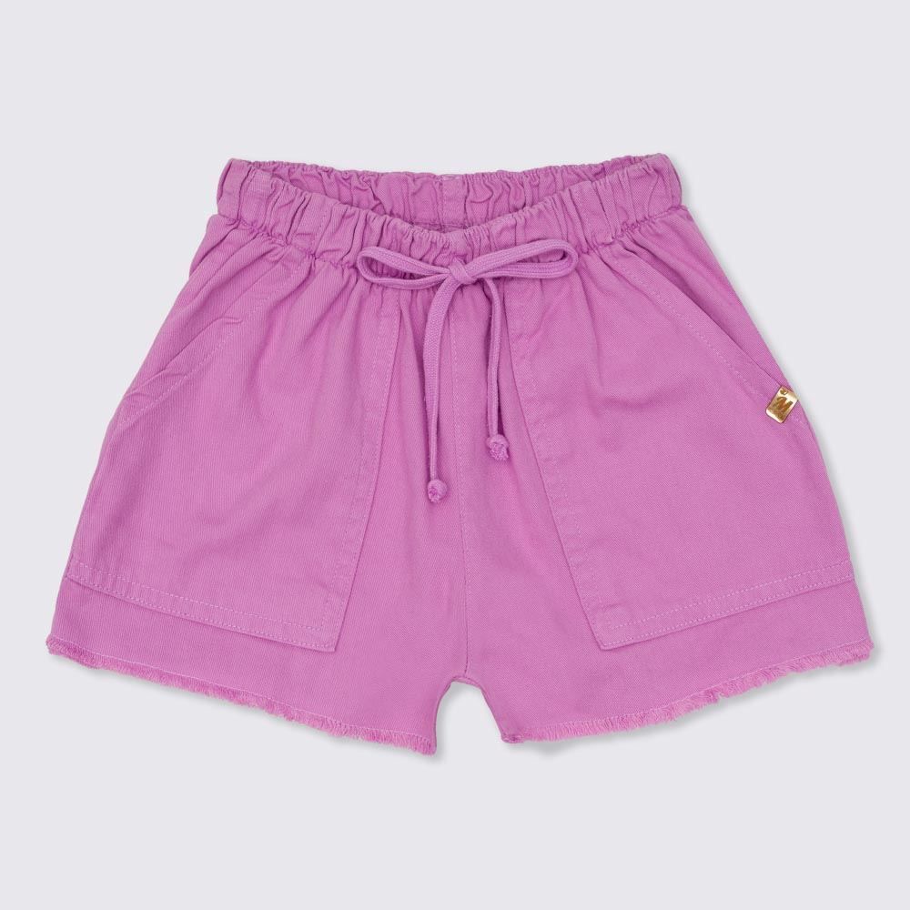 Shorts 4 a 10 anos Sarja com Cordão+Barra Desfiada Marmelada