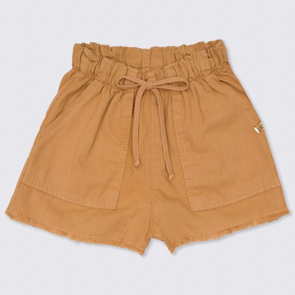 Shorts 4 a 10 anos Sarja com Cordão+Barra Desfiada Marmelada