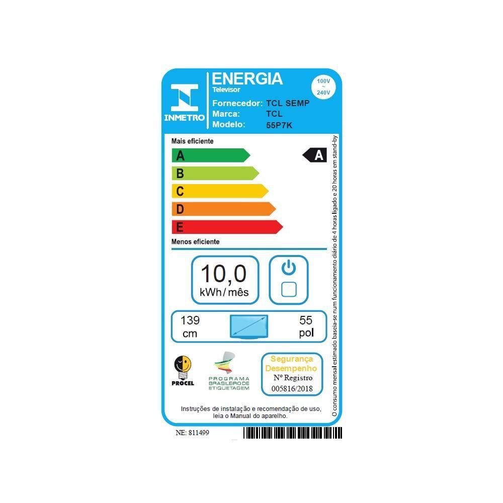 Smart Tv 55'' Tcl Qled 4K 55P7k Google Tv Wi-Fi Dual Band