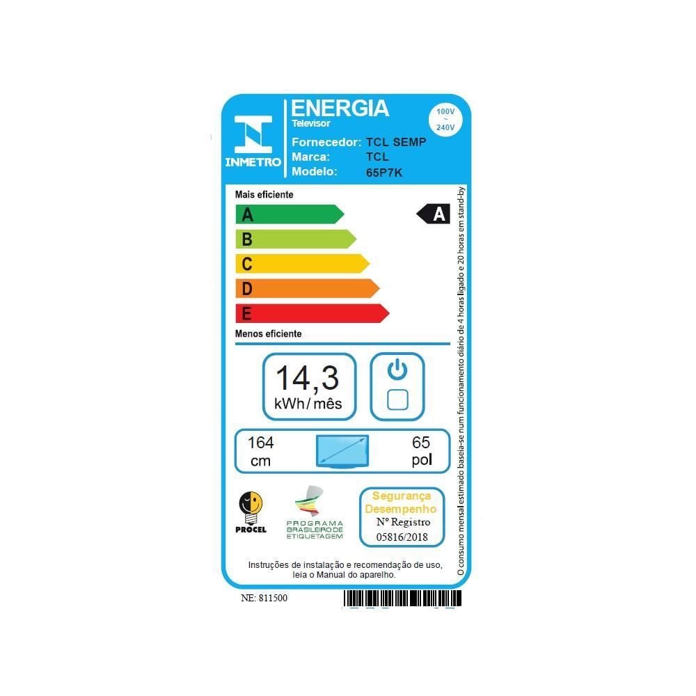 Smart Tv 65'' Tcl Qled 65P7k 4K Uhd Google Tv