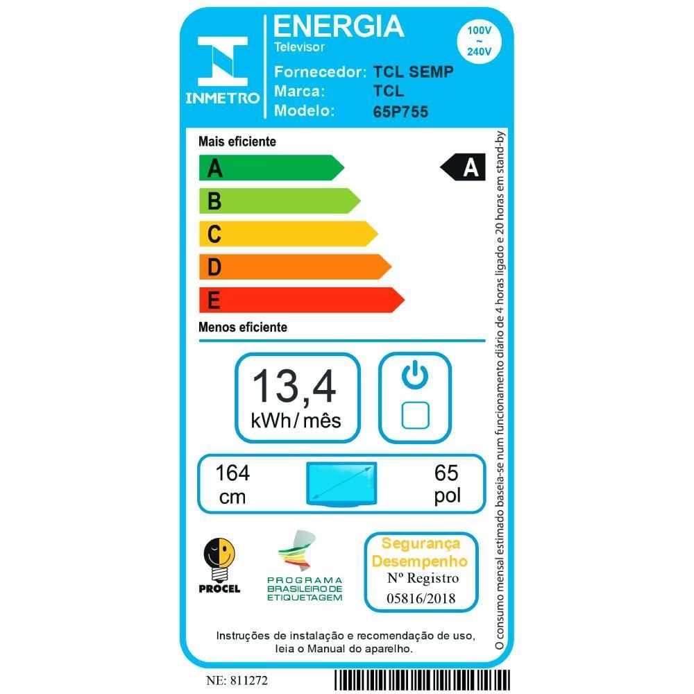 Smart Tv 65” Uhd 4K Tcl Google Tv 65P755 - Bivolt