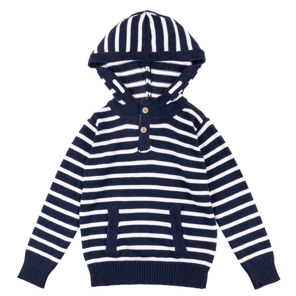 Suéter de 4 a 10 Anos Tricot Listrado com Capuz Hot Dog