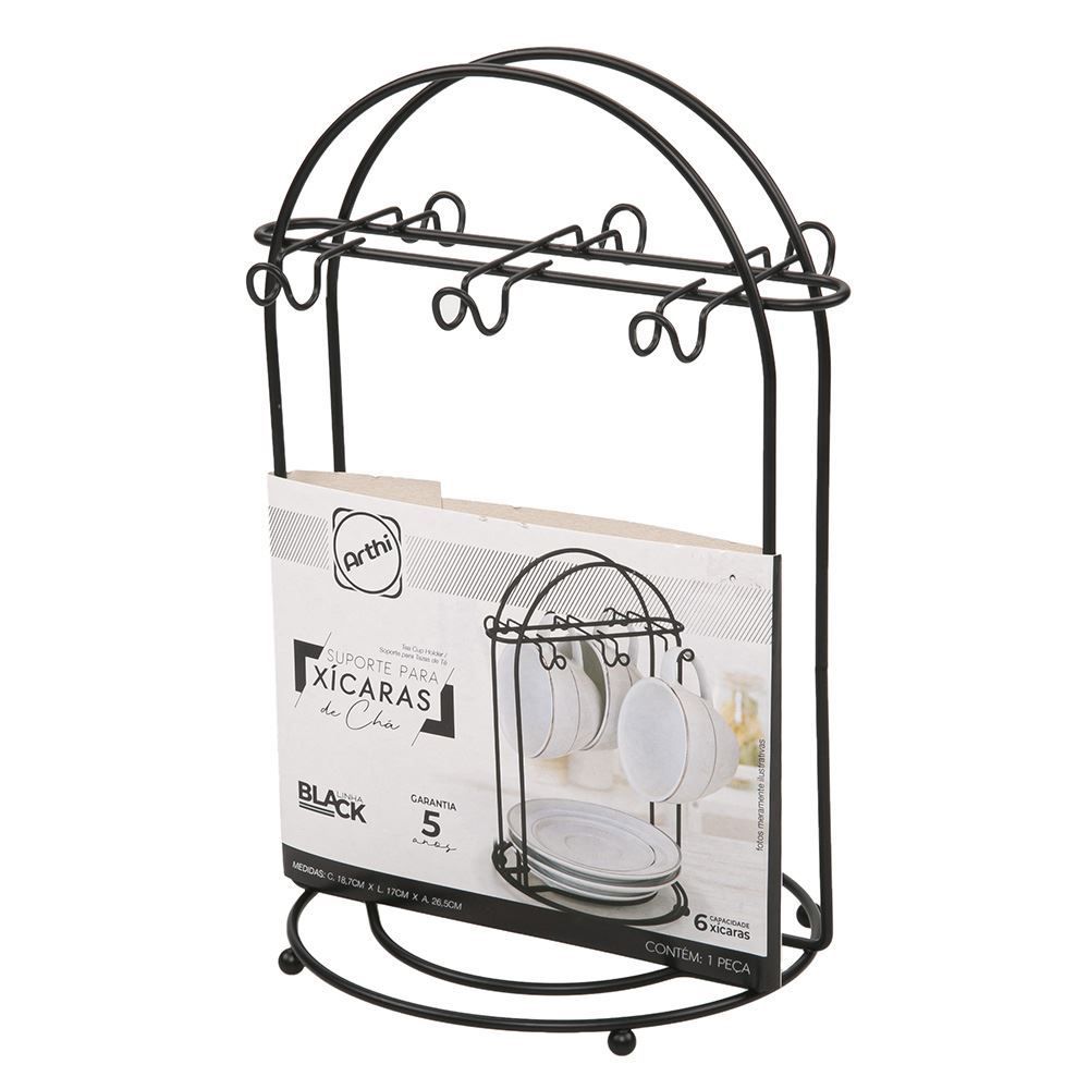 Suporte De Xícaras De Chá Arthi 26,5Cm - Preto