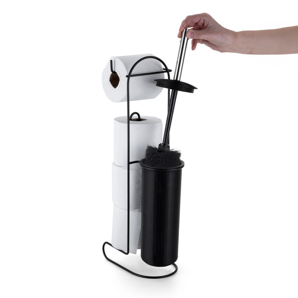 Suporte Para Papel Higiênico Com Escova Sanitária Black Arthi - Aço