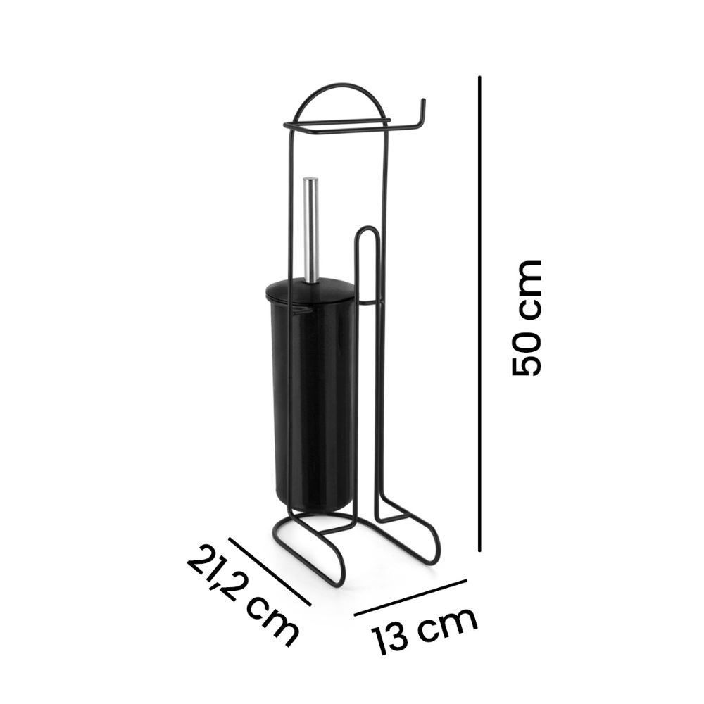 Suporte Para Papel Higiênico Com Escova Sanitária Black Arthi - Aço