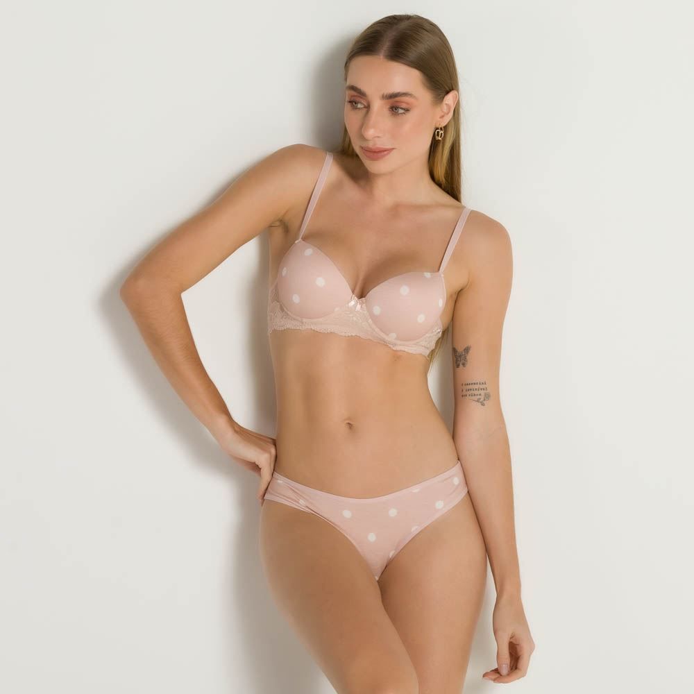 Sutiã Com Bojo Estampa Poá Com Renda Camila Moretti