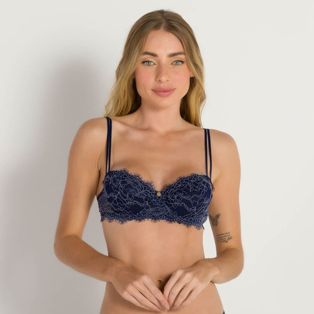 Sutiã Sem Bojo Em Renda Bicolor Camila Moretti