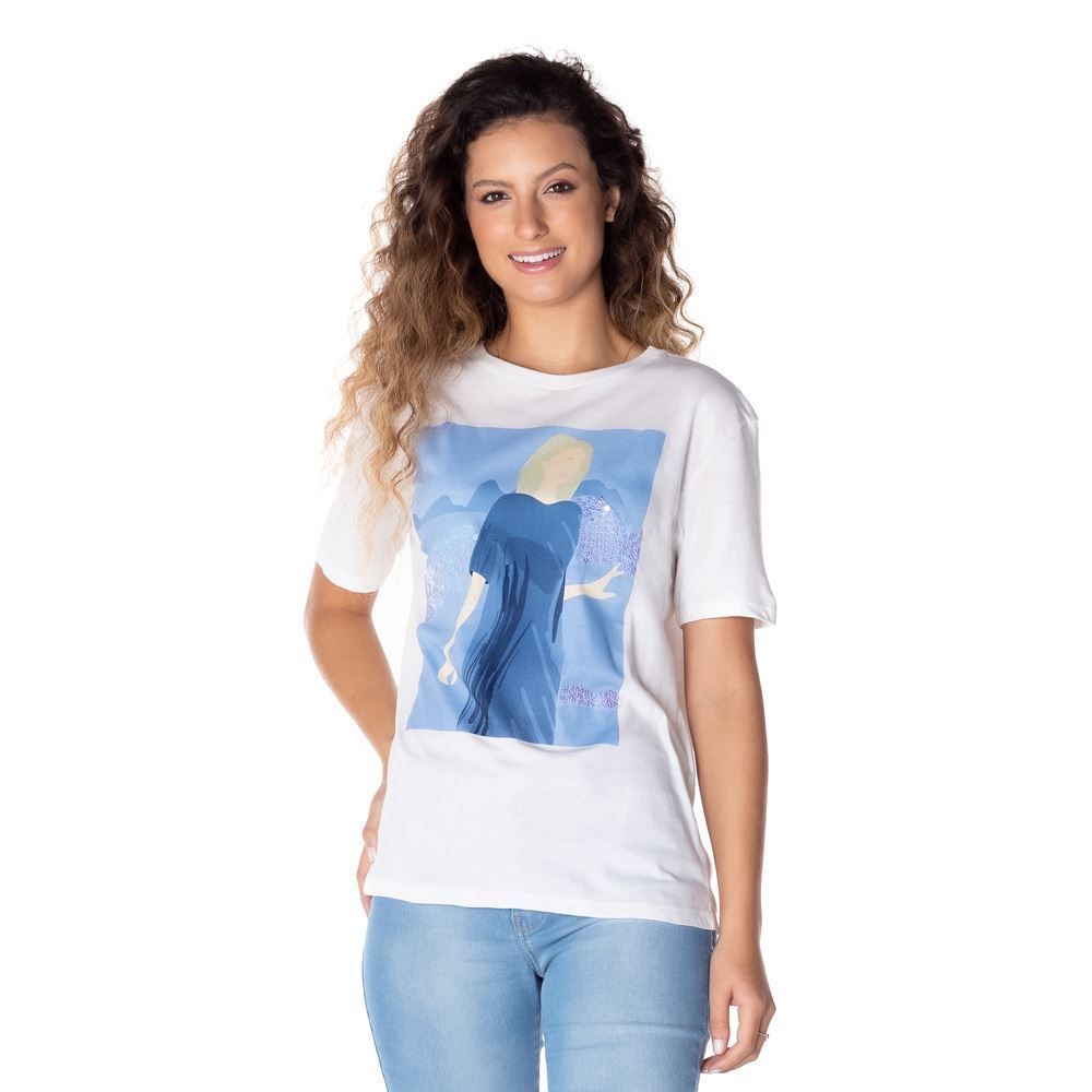 T-Shirt com Estampa e Paetê Patrícia Foster