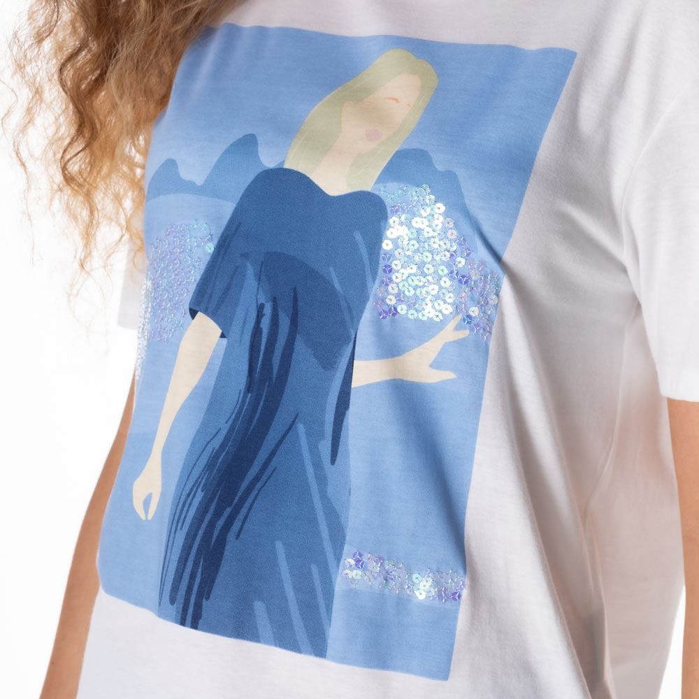 T-Shirt com Estampa e Paetê Patrícia Foster