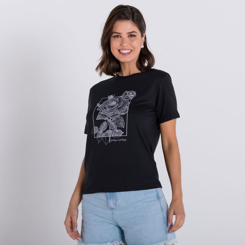 T-Shirt Flor Rosa Pontilhada Patricia Foster