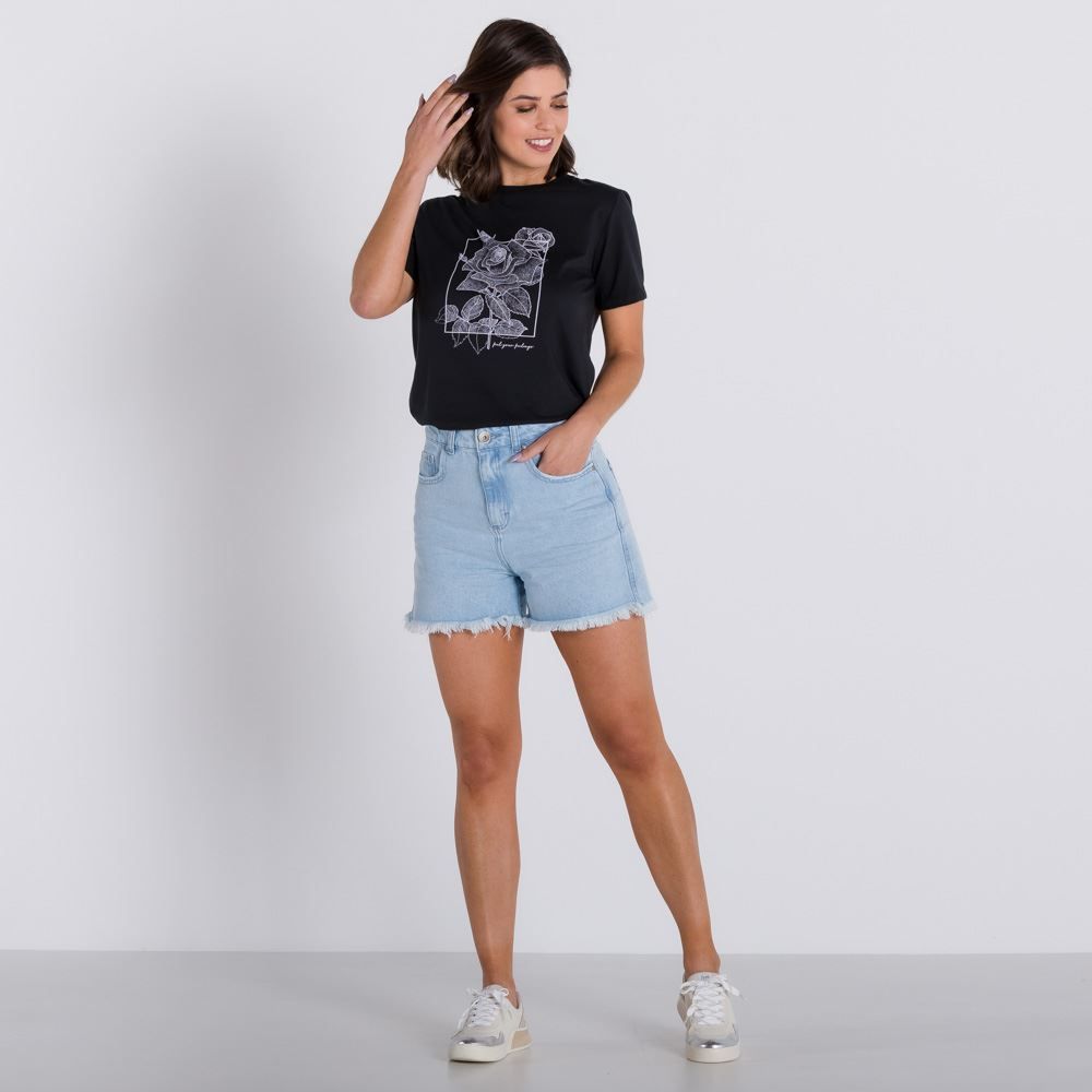 T-Shirt Flor Rosa Pontilhada Patricia Foster