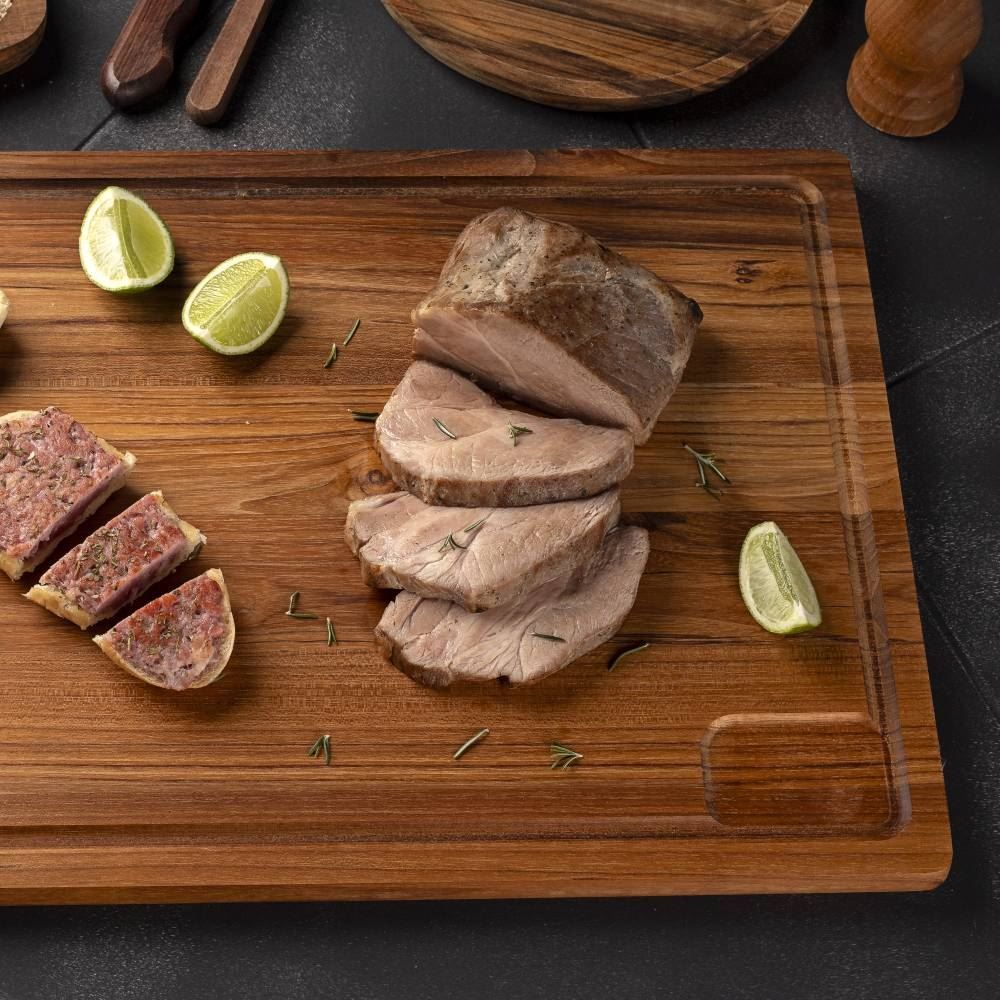 Tábua Churrasco Com Canaleta 58Cmx38cm Madeira Teca Stolf - Madeira