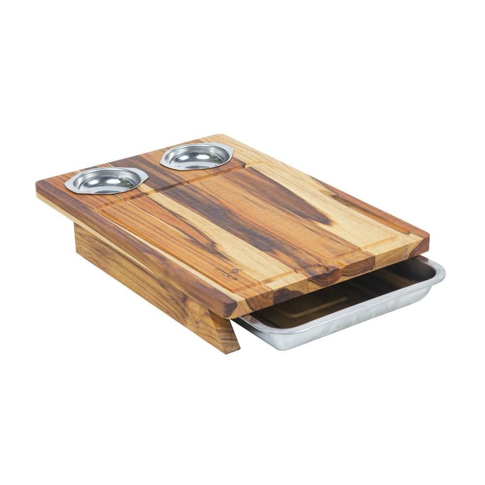 Tábua De Churrasco Teca C/ Bandeja E Potes Inox Stolf - Madeira
