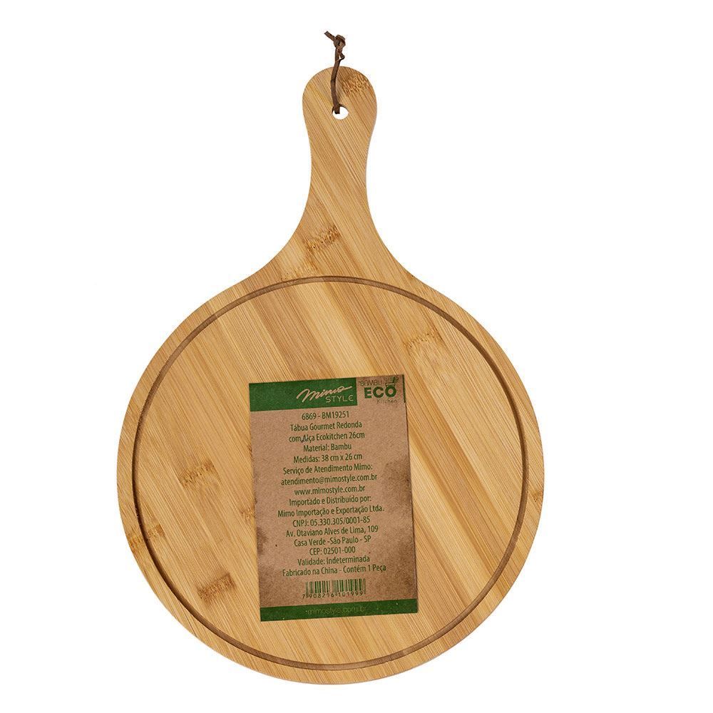 Tábua Gourmet Redonda Com Alça Ecokitchen 26Cm Mimo - Bambu