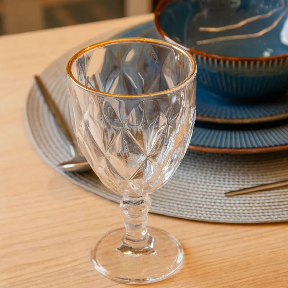 Taça de Água com Filete Dourado Diamond Lyor 330Ml - Vidro