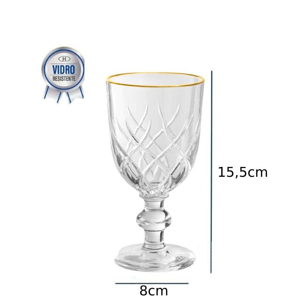Taça De Àgua Com Filete Dourado Hauskraft 260Ml - Vidro Transparente