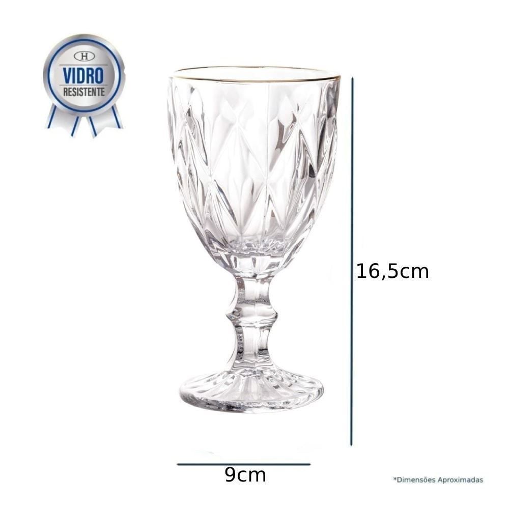 Taça de Água com Filete Dourado Diamond Lyor 330Ml - Vidro