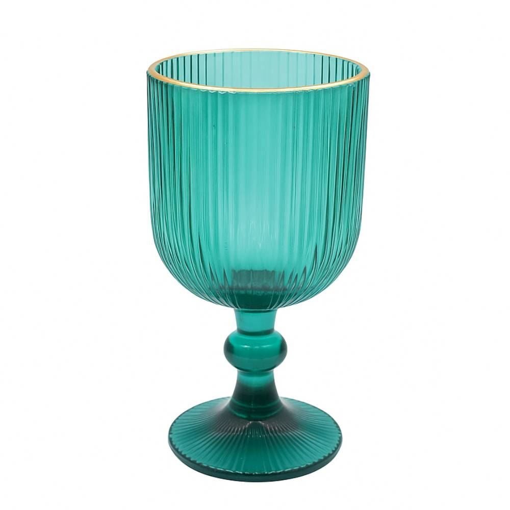 Taça De Água Vidro Premium Filete Dourado Havan Casa 365Ml - Verde