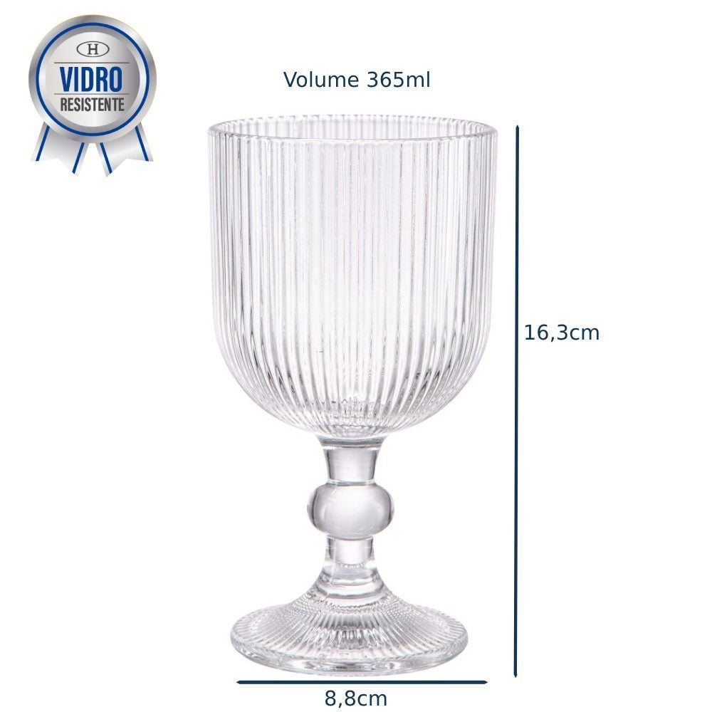 Taça De Água Vidro Transparente Cameratta 365Ml - Transparente