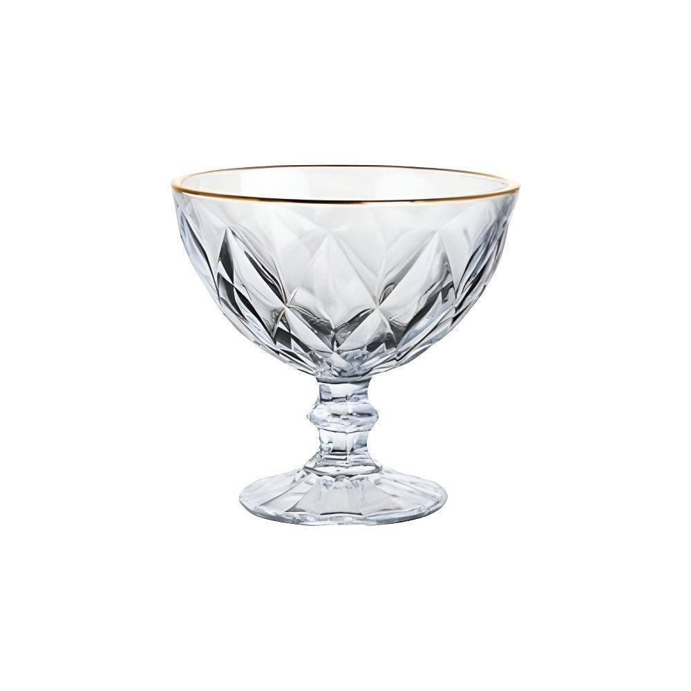 Taça De Sobremesa Diamante Com Filete Dourado 250 Ml - Transparente