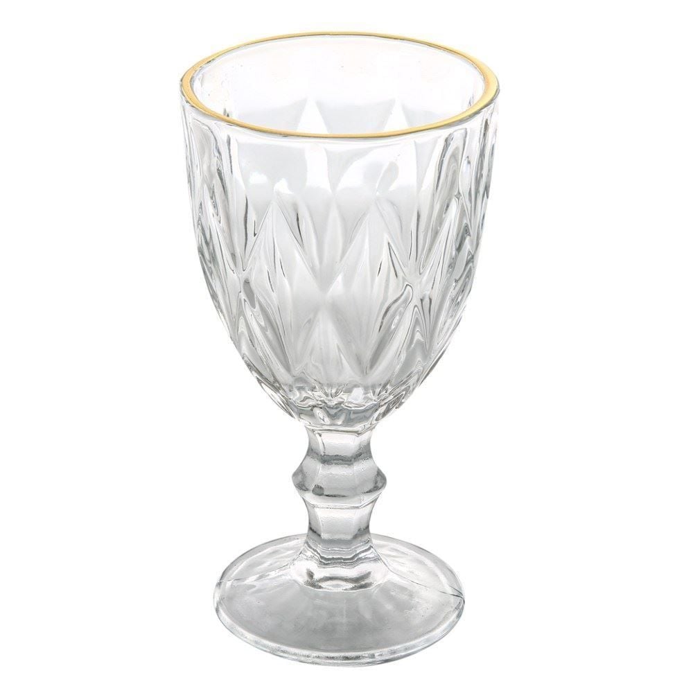 Taça De Vidro Com Borda Dourada Diamante Clear 300Ml - Multipresentes