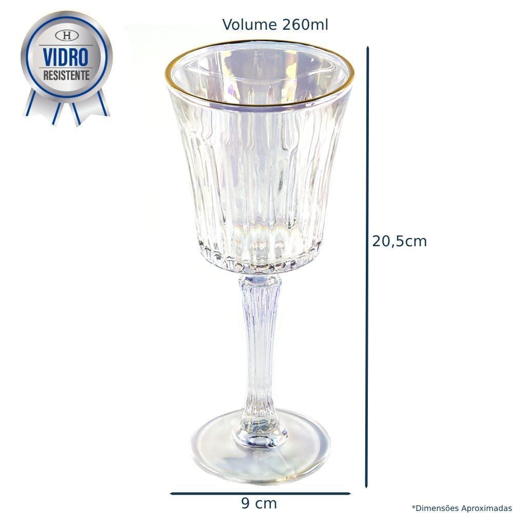 Taça De Vidro Egeu Filete Dourado Hauskraft 260Ml - Rainbow