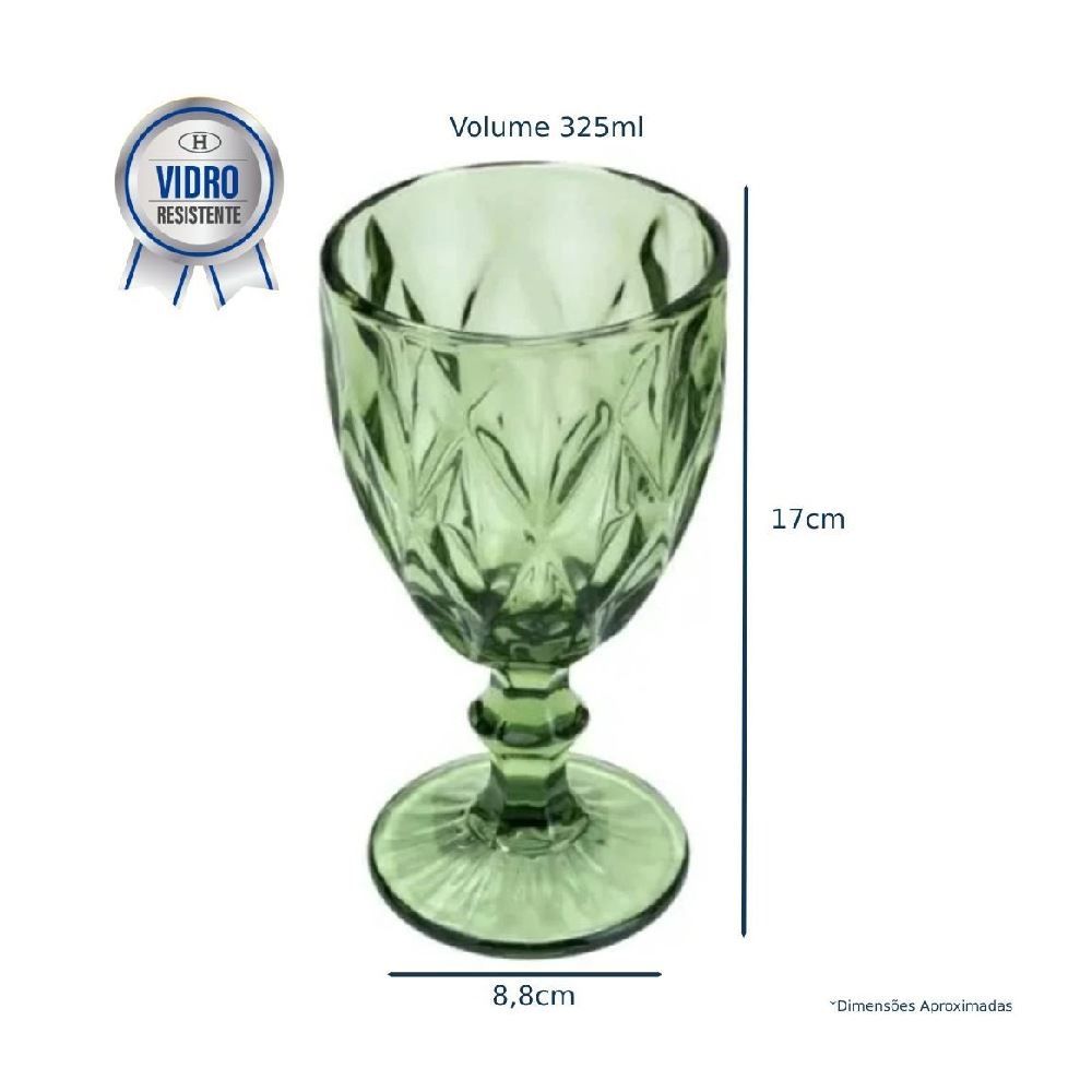 Taça Para Água Vidro Diamante Lyor 325 Ml - Verde