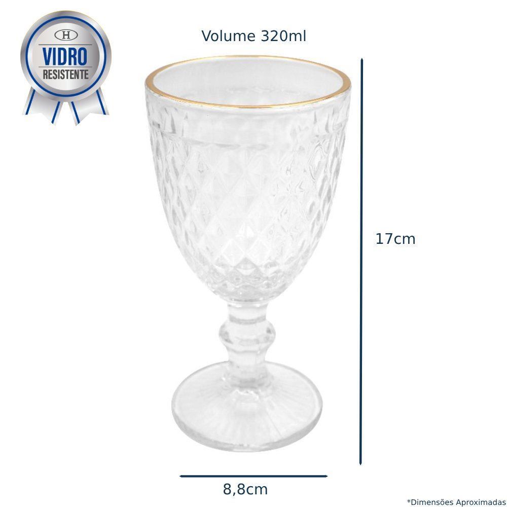 Taça Para Água Vidro Filete Dourado Havan Casa 320Ml - Transparente