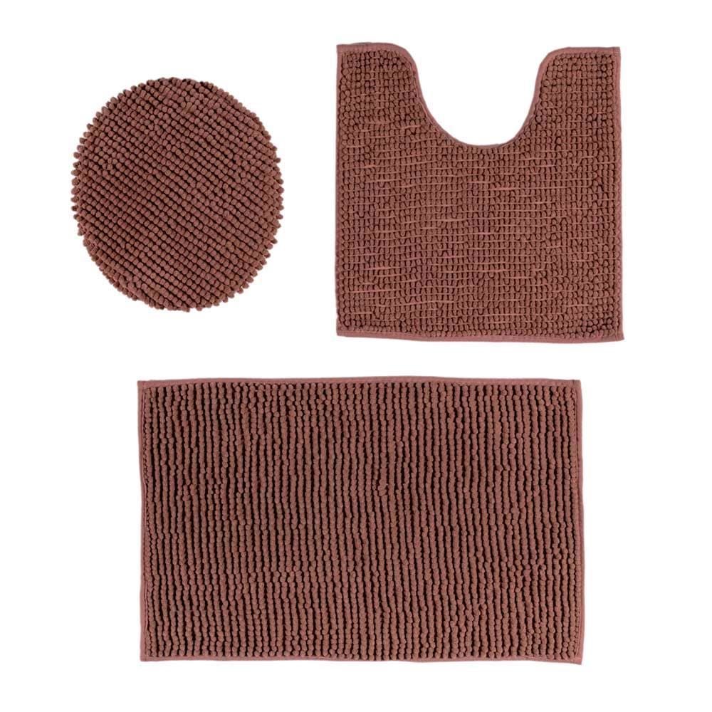 Tapete Banheiro 3Pcs Dobby - Taupe