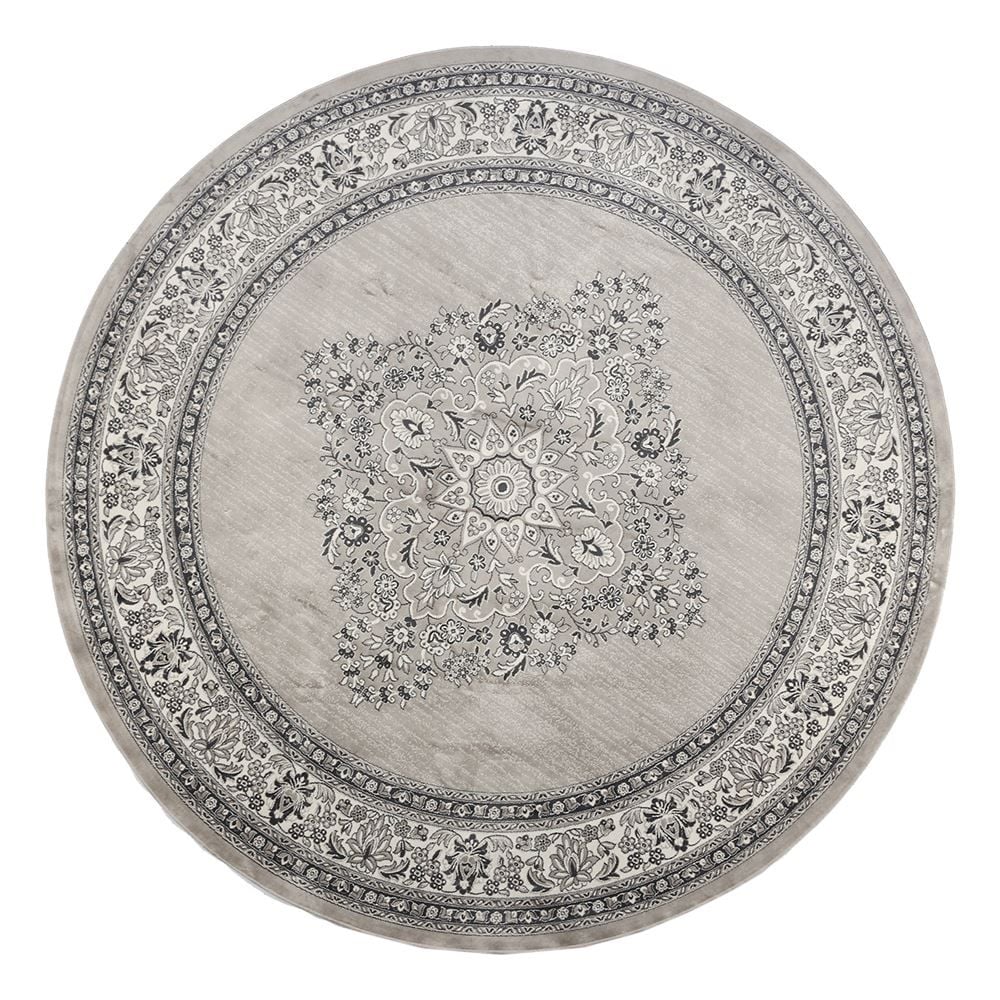 Tapete Belga 2,00 M De Diâmetro Quarto E Sala Havan Casa - Moldura Cinza E Bege