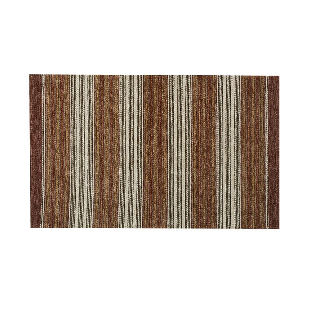 Tapete Chenile 55Cm X 85Cm Quarto E Sala Havan - Marrom Listras Off
