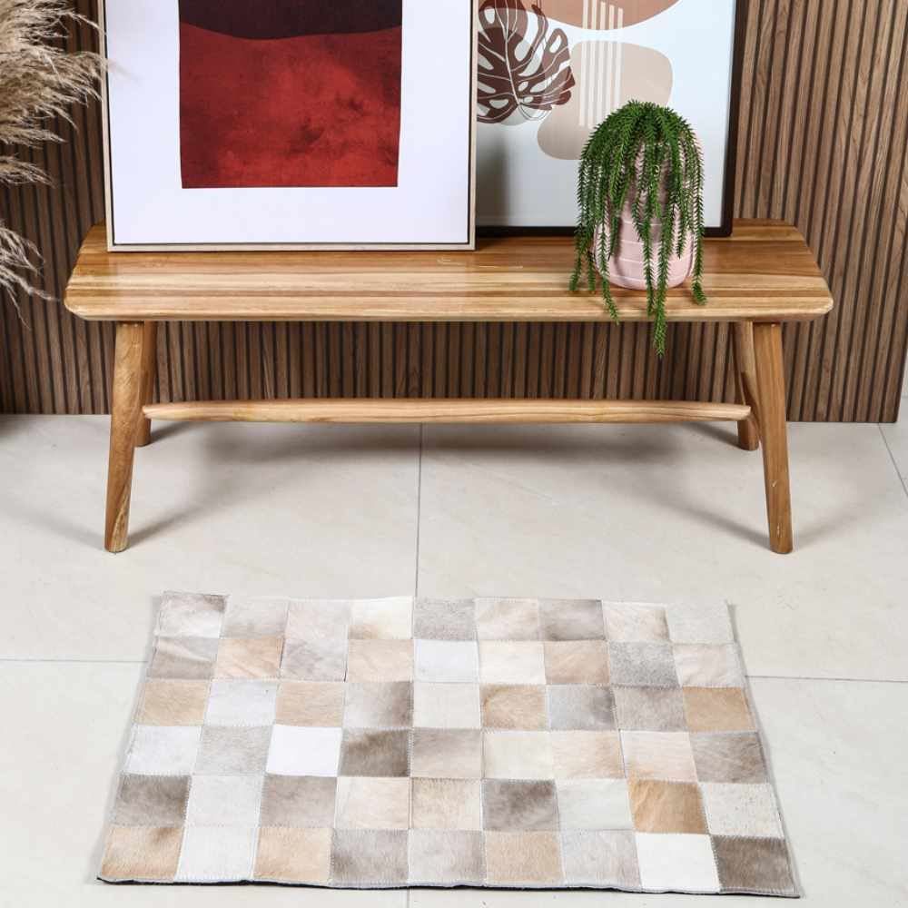 Tapete Texas 100% Couro Quarto E Sala 60X90 Cm Havan - Bege e Branco