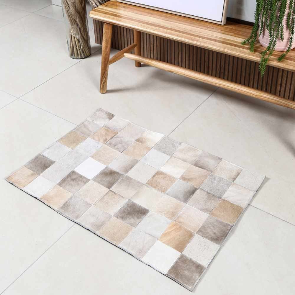 Tapete Texas 100% Couro Quarto E Sala 60X90 Cm Havan - Bege e Branco