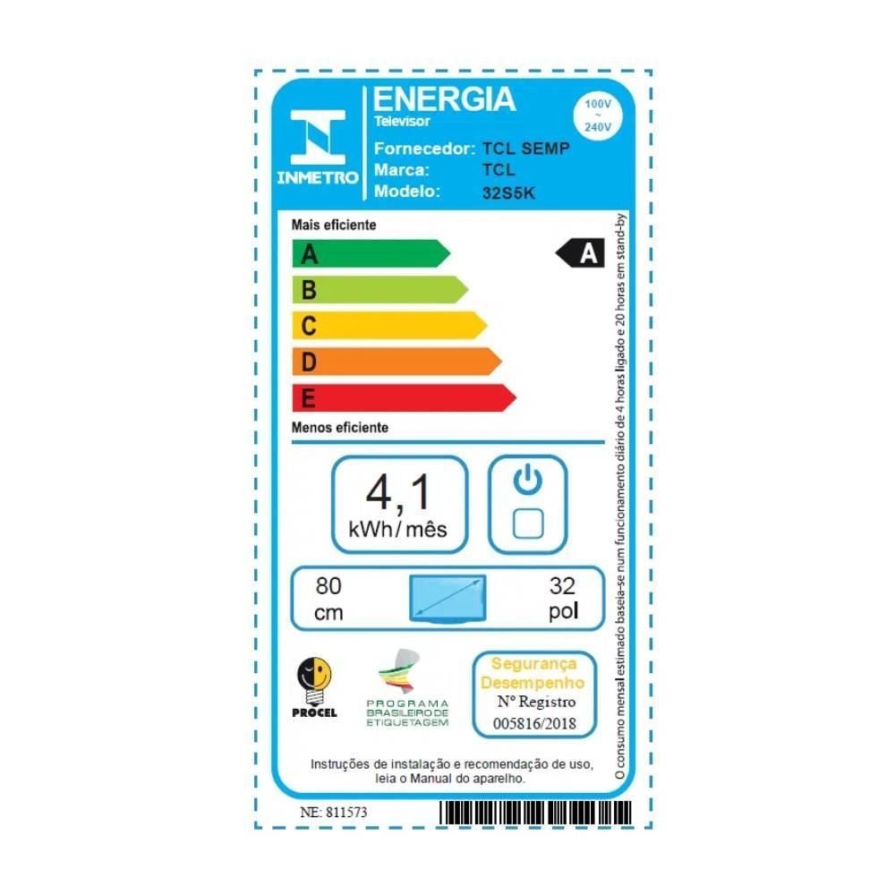 Smart Tv Tcl Qled 32” 32S5k Fhd Google com Wi-Fi e Bluetooth Integrado