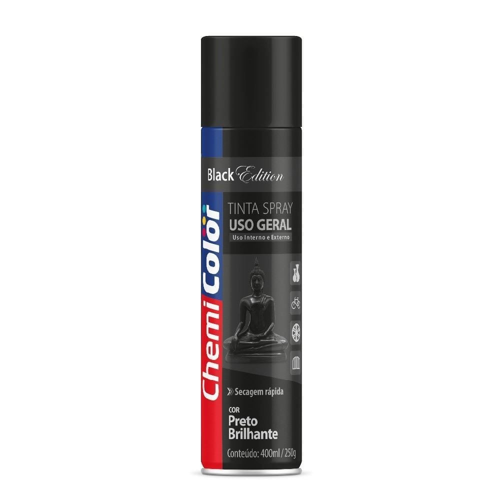 Tinta em Spray Preto Brilhante 400Ml Chemicolor - 068.0092