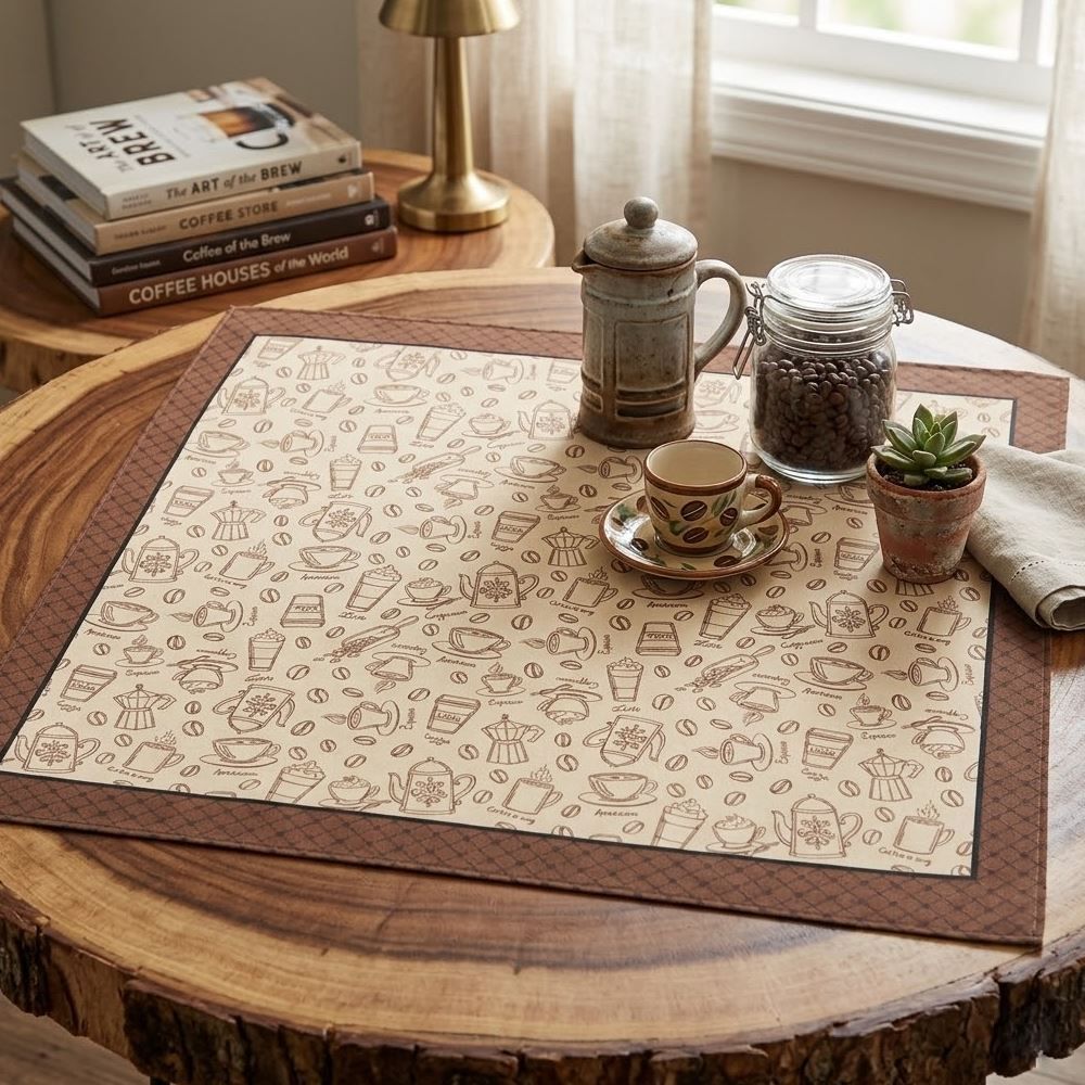 Toalha Centro de Mesa 78X78 cm Clean Döhler - Desenho Café