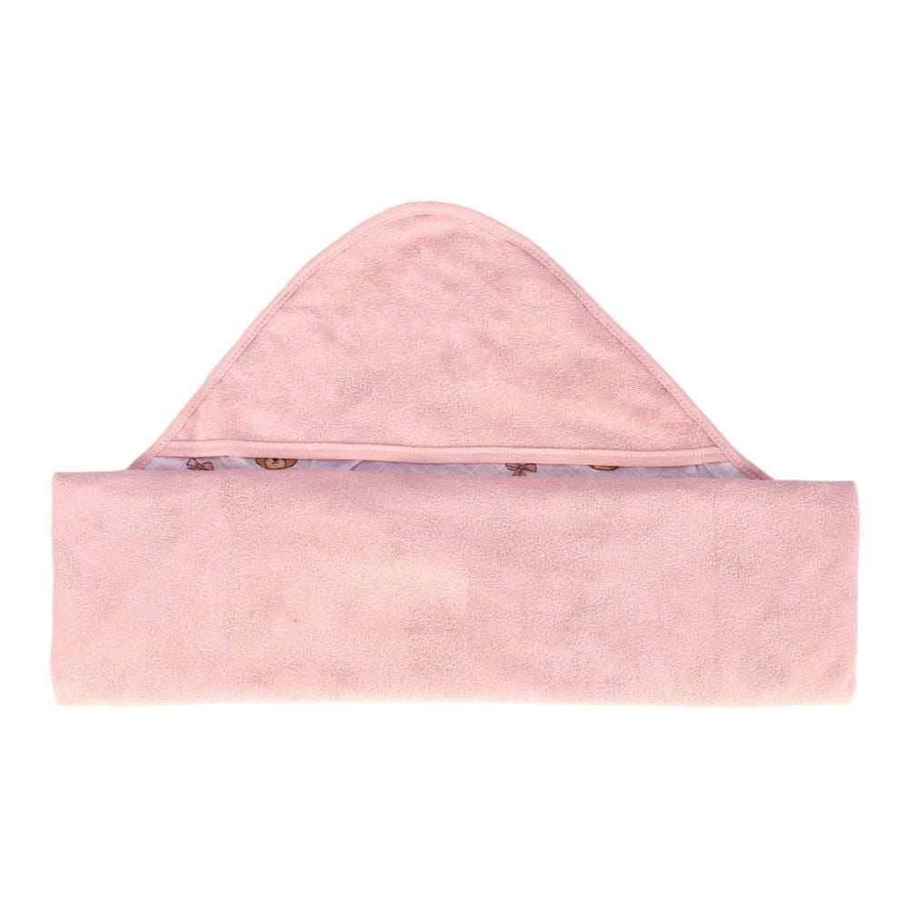 Toalha com Capuz de Canto Plush Havan Baby - Urso Rosa
