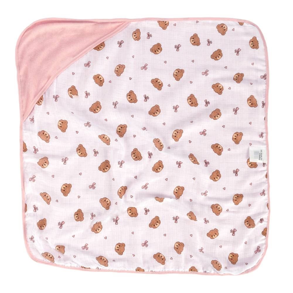 Toalha com Capuz de Canto Plush Havan Baby - Urso Rosa