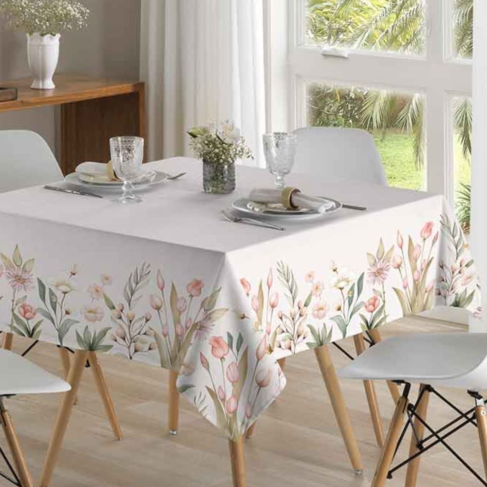 Toalha de Mesa 1,40 X 1,40M Clean Renova Döhler - Flores Salmão