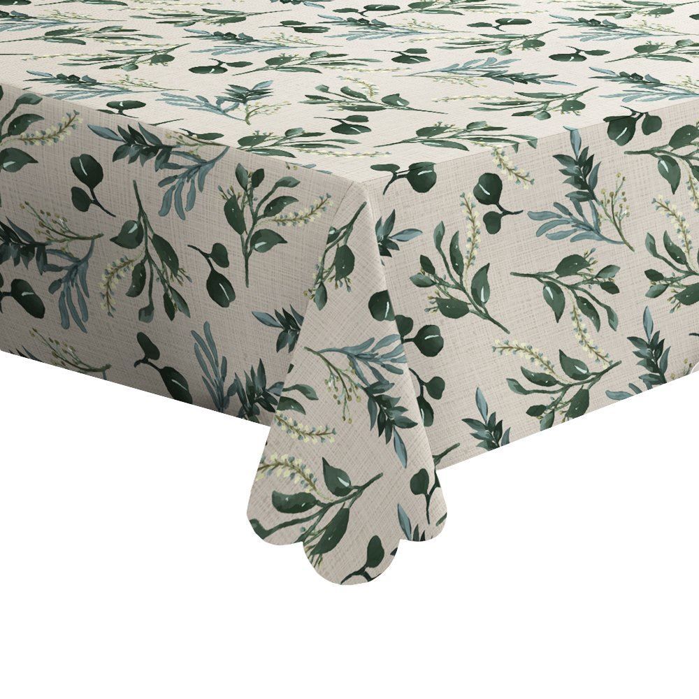 Toalha De Mesa 1,40 X 2,10 M Estampada Havan Casa - Ervas Verdes Linho