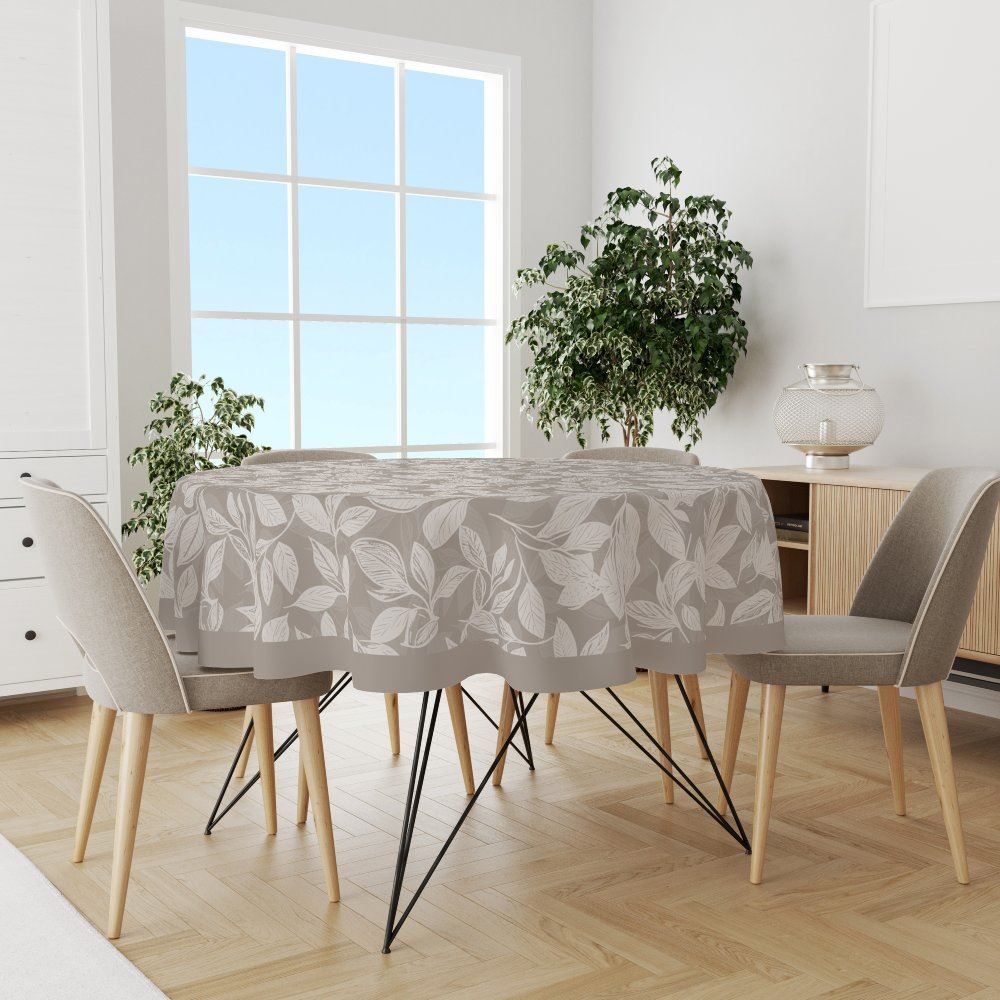 Toalha De Mesa 1,50M Redonda Estampada Havan Casa - Folhas Cinza