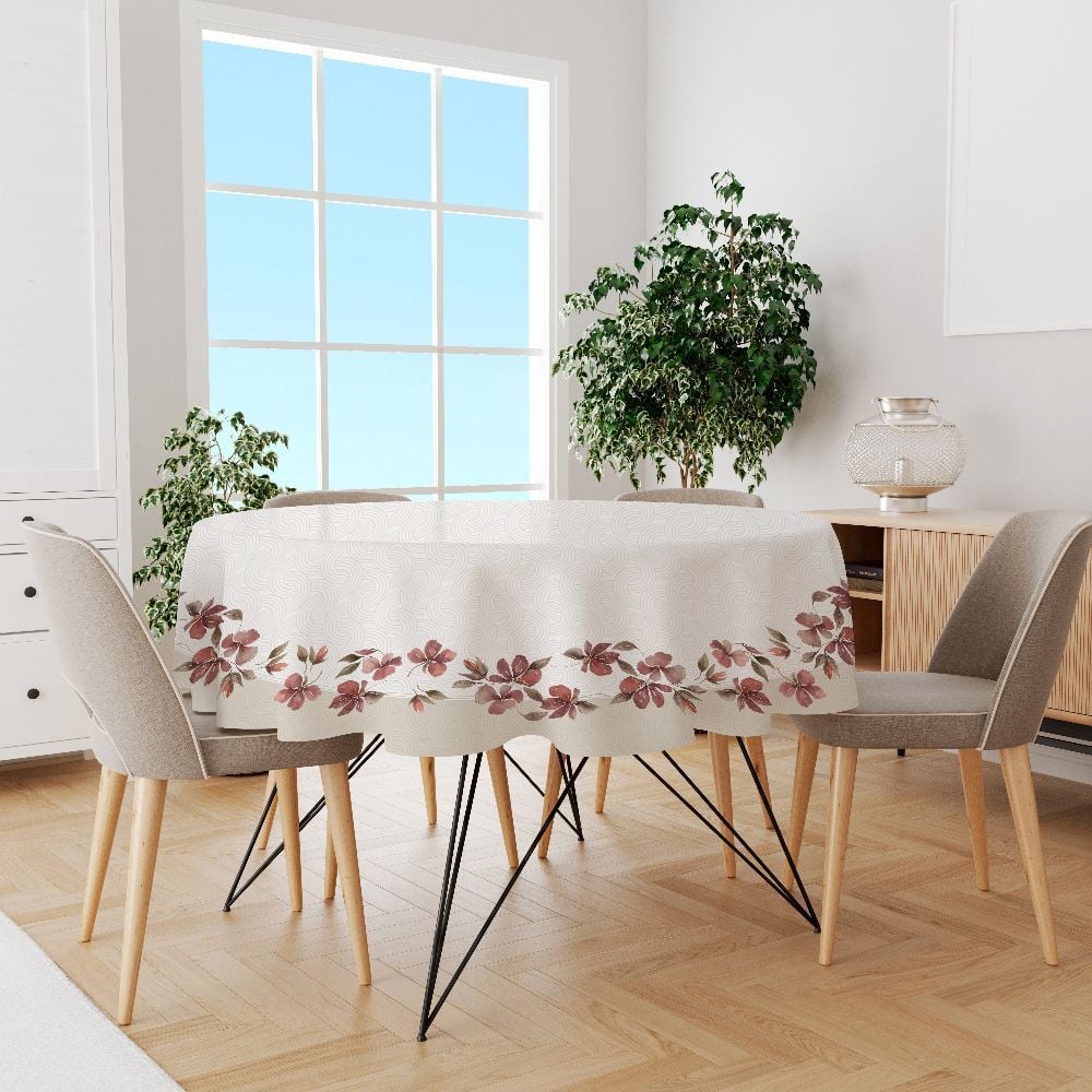Toalha de Mesa 1,50M Redonda Estampada Havan Casa - FLORES BORDO