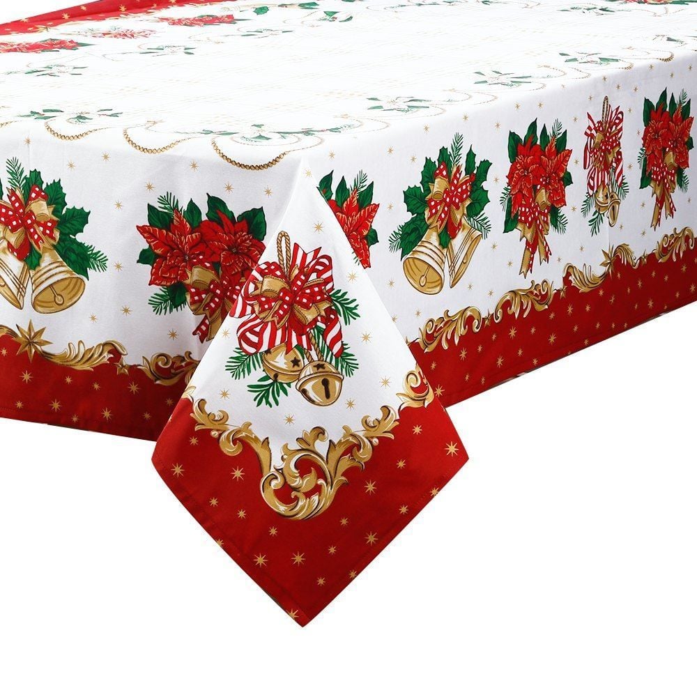 Toalha de Mesa Natal 1,40X1,40 m Döhler - Sinos Dourados e Flores
