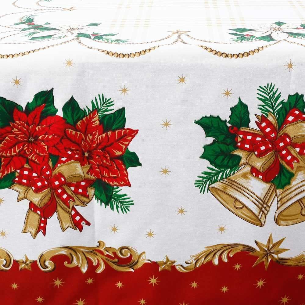 Toalha de Mesa Natal 1,40X1,40 m Döhler - Sinos Dourados e Flores